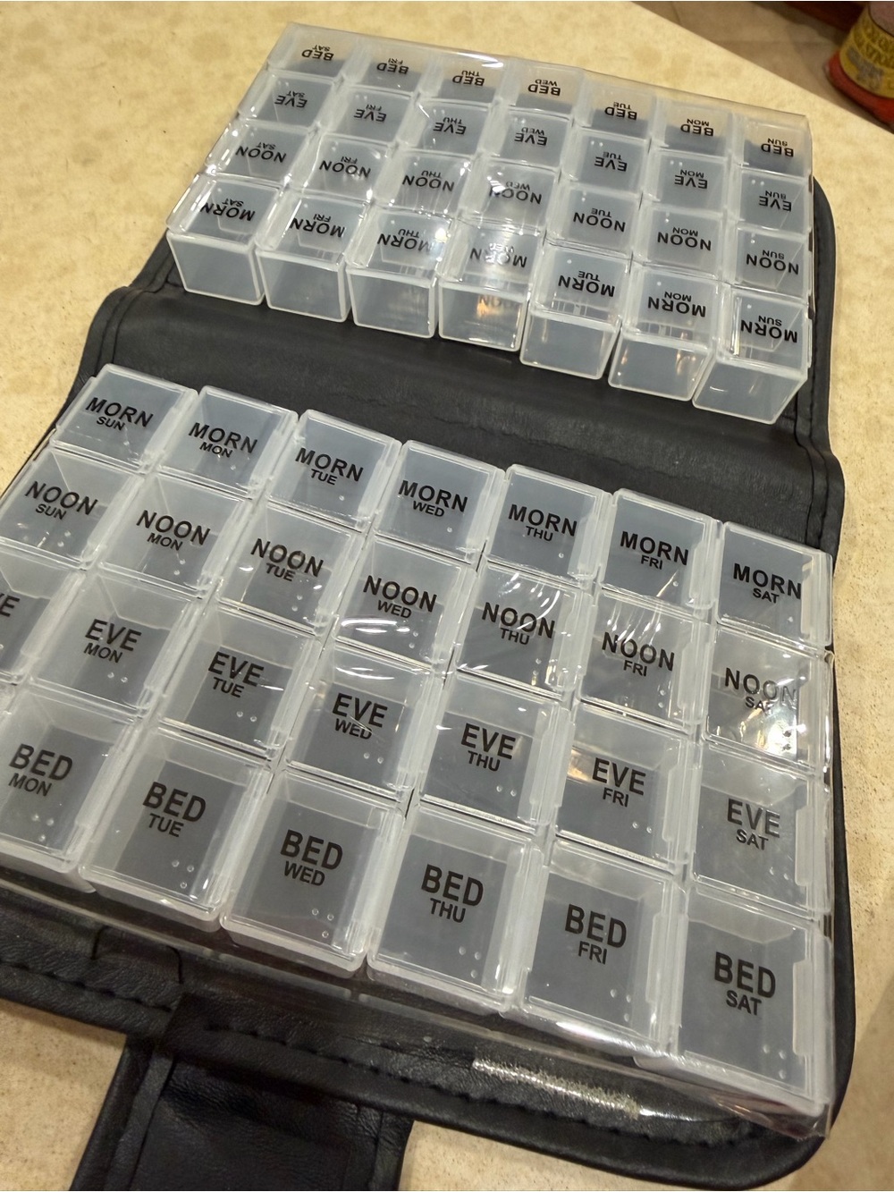 Weekly 4-Times Daily Clear Pill Organizer with Black Travel Case